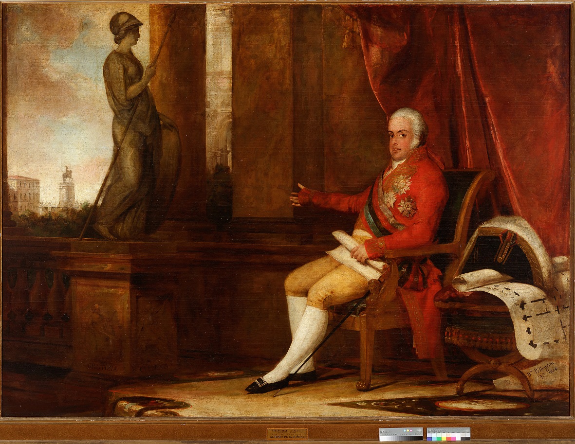 Do Museu Nacional de Arte Antiga (Portugal), a tela de Domenico Pellegrini (1805) retrata dom João como príncipe regente