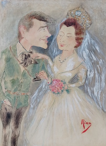 O casamento da princesa inglesa Margareth, em 1960, em uma caricatura de Rian